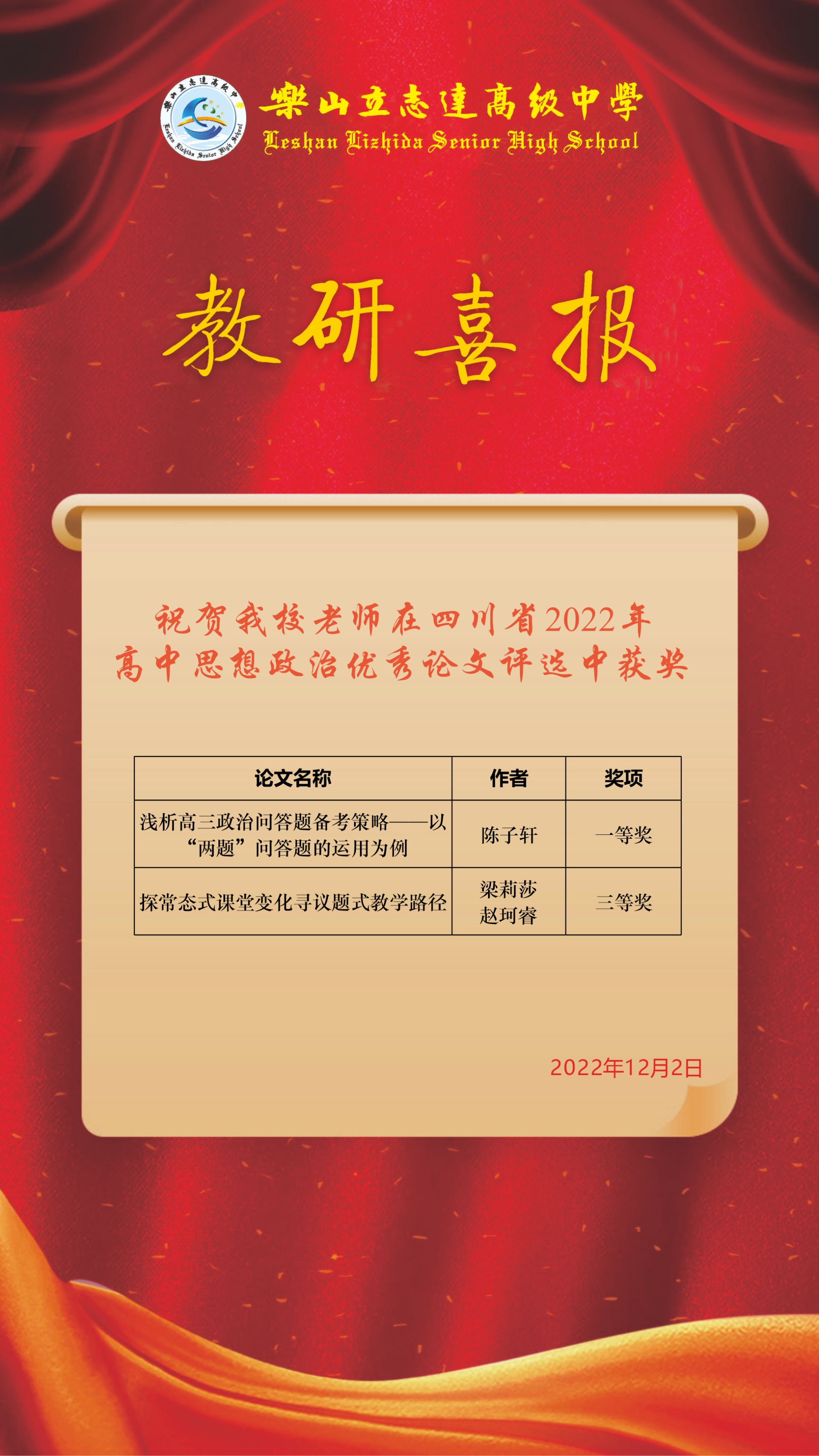 喜报 我校老师喜获四川省论文一等奖20221205.png